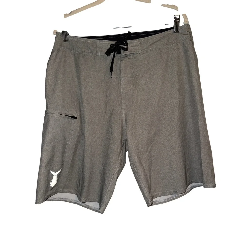 Tunaskin Men's Gray Board Shorts Size 32 Swim Trunks‎ Zip Pocket